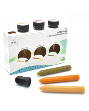Coffret 3 Crayons avec taille crayon Citron Basilic Piment-Ail
